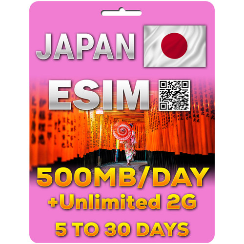 Japan Travel eSim | 5 Days to 30 Days | 500MB per day | QR code activation