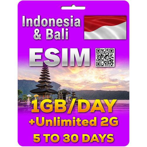 Indonesia Bali Travel eSim | 5 Days to 30 Days | 1GB per day | QR code activation