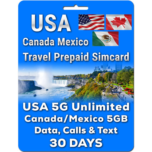 USA , Canada & Mexico Simcard | 5G Unlimited Data, Calls & Texts | 30 Days
