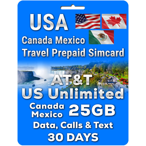 AT&T USA , Canada & Mexico Simcard | 5G Unlimited Data, Calls & Texts | 30 Days