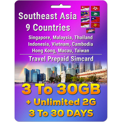 Southeast Asia Simcard | 3 - 30GB | 3-30 Days