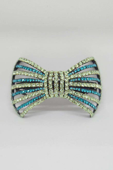 BR012 2-Tone Stripe Big Bow Barrette