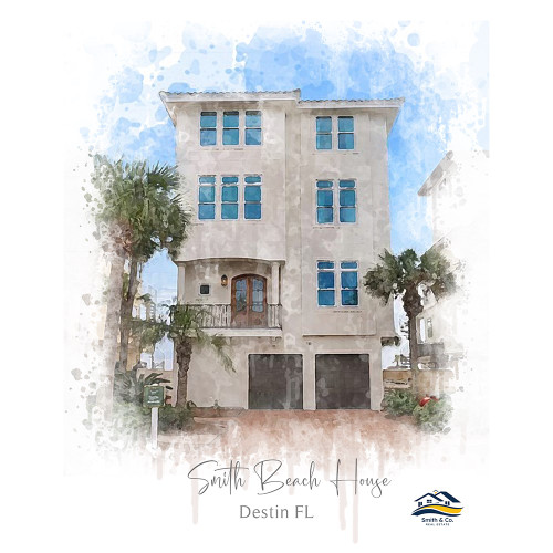 Realtors Closing Gift Watercolor  Beah House Portrait Orientation
