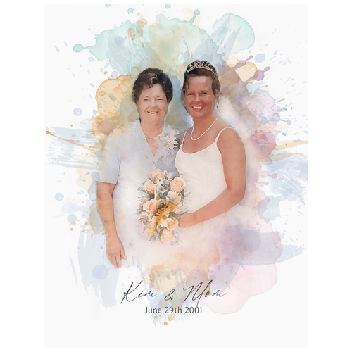 Watercolor Wedding Bride and Mother or Mother and Daughter