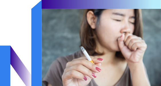 Woman holding a cigarette and coughing