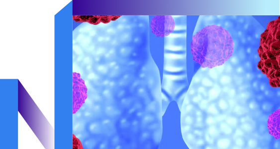 Depiction of the lungs with molecules surrounding them