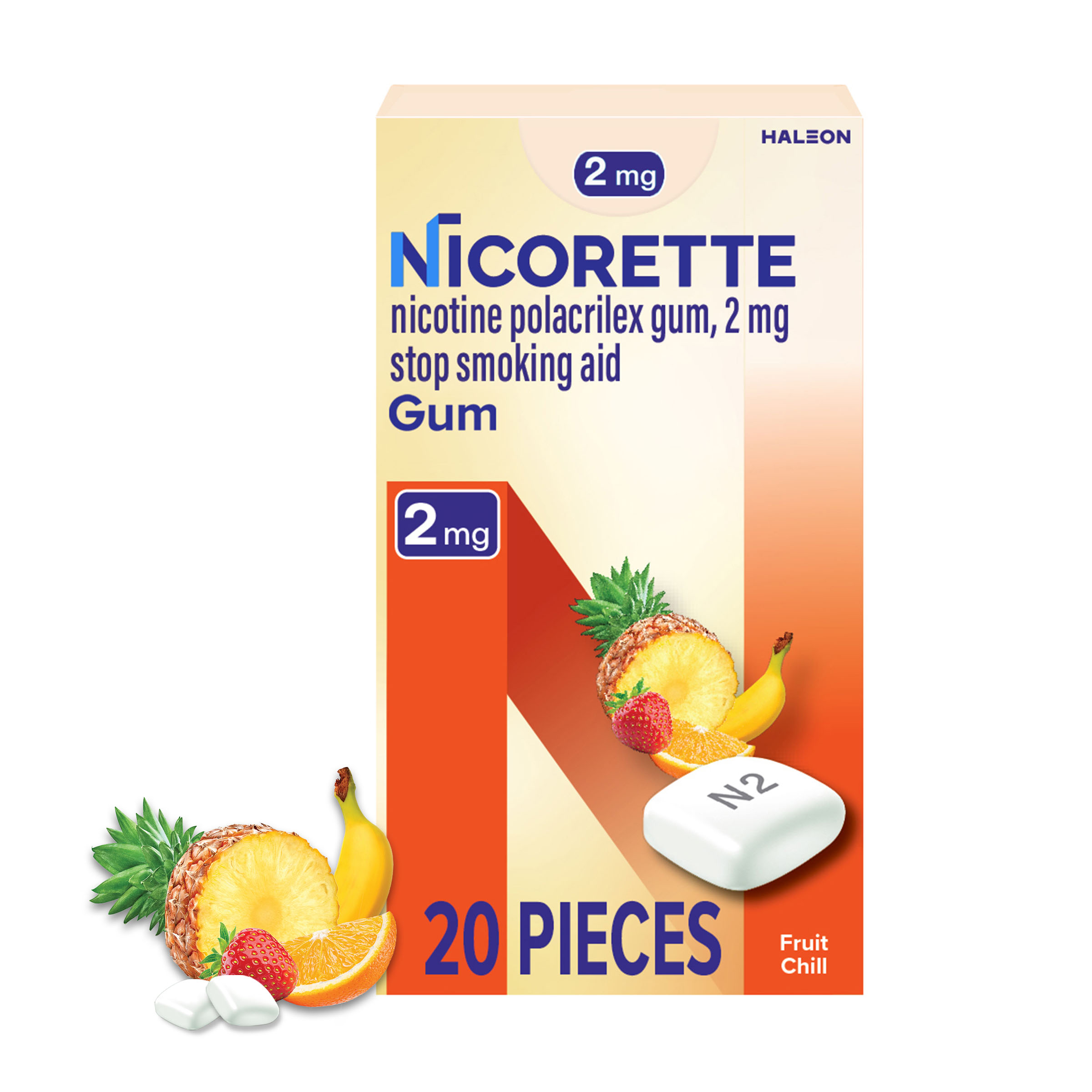 cigarette fruit Nicorette Nicotine Gum Fruit Chill Stop Smoking Aid, 2 mg