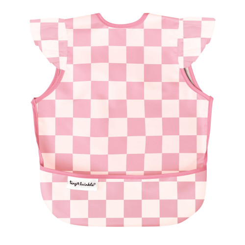 Mess-Proof Apron Bib, Pink Checkers Ruffle