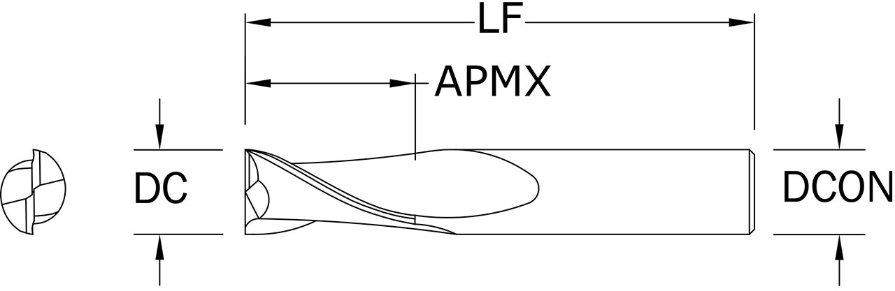 SGS 1/4" Dia, 2 Flute, Square End End Mill - 39331 - Drawing 1