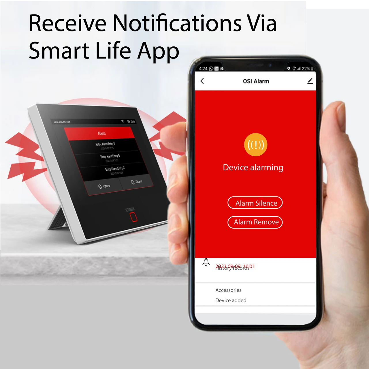 Alarm notification on a smartphone
