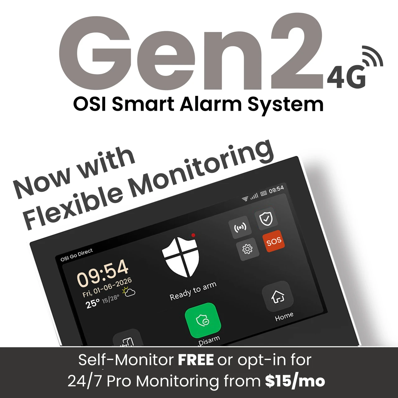 Gen 2 alarm with 4G professional monitoring