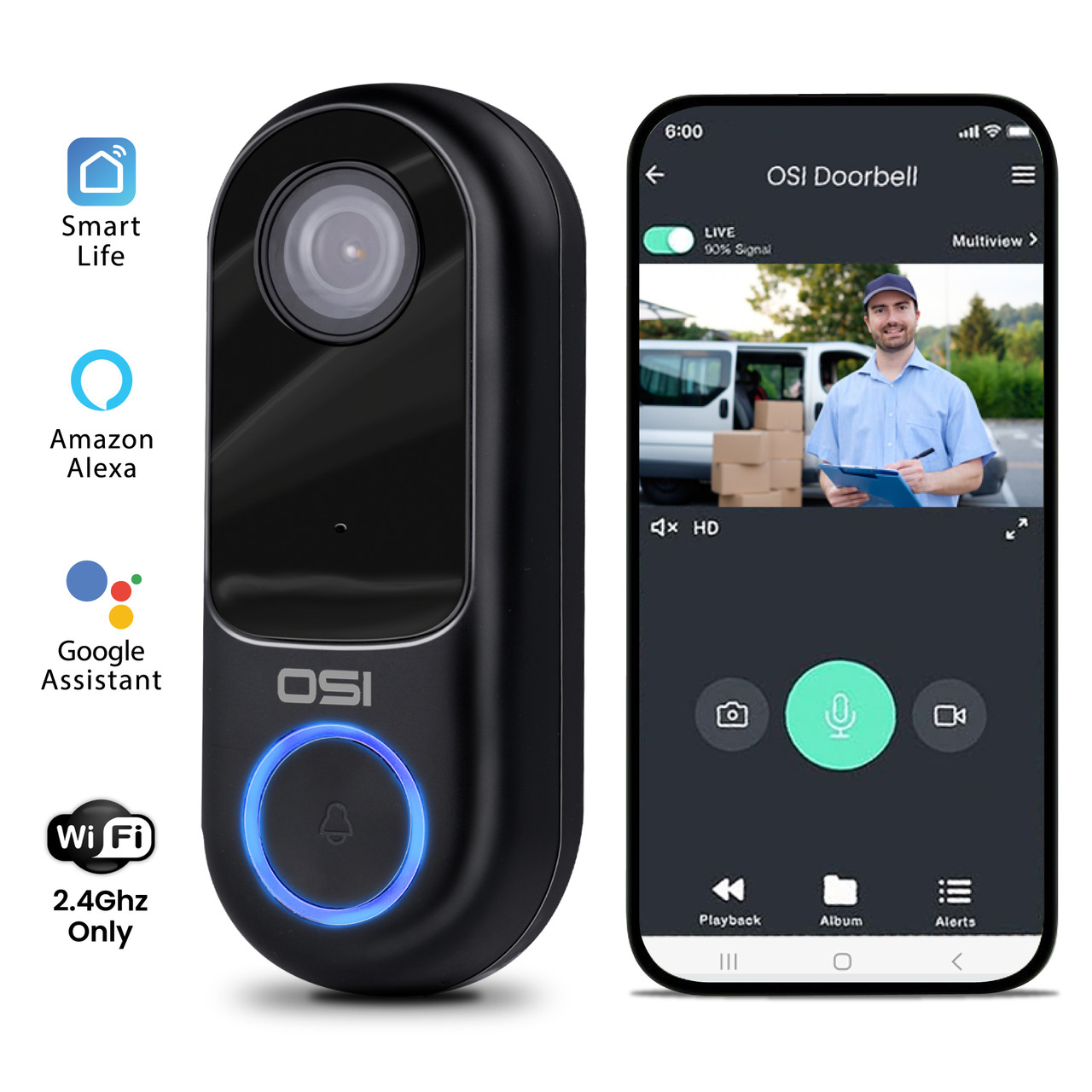 OSI Smart Wi-Fi Video Doorbell Camera (AC Wired)
