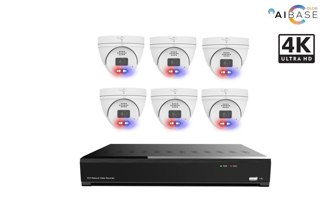 AIBase Color  8CH 4K Active Deterrence AI Full Color PoE IP KIT with 6 cameras (White)