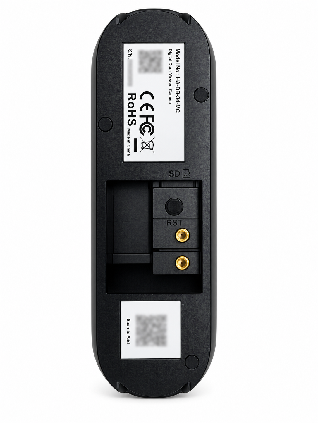 Back of the HA-DB-35-MC showing the two doorbell wire terminals