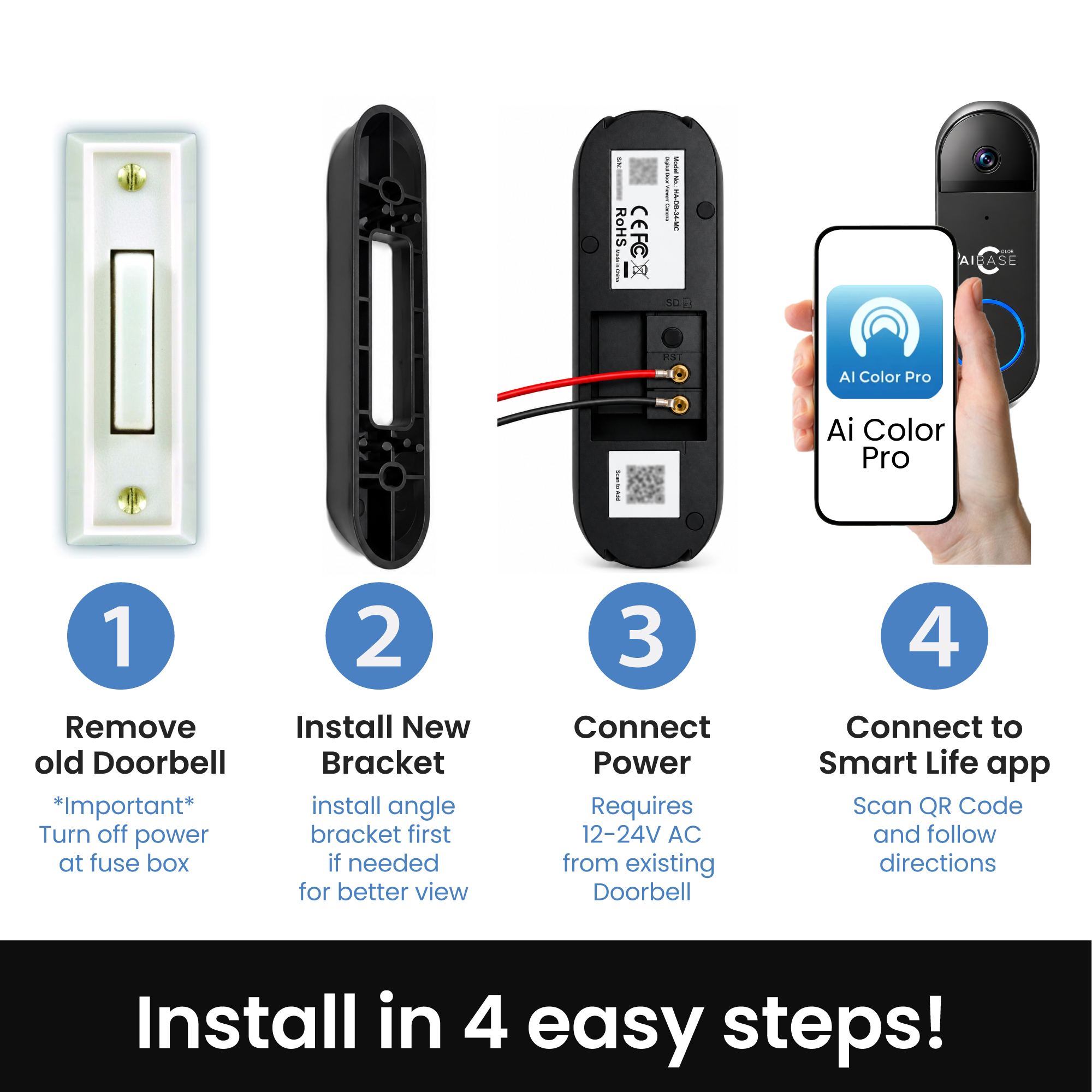Doorbell installed on an angled wedge mount