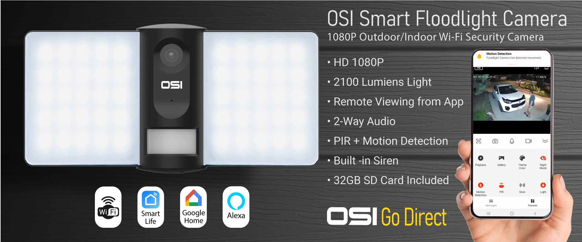 OSI Smart Floodlight Siren Camera with 2-Way Talk - Smart Life App