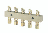 6135 Alemlube Header block 5 outlet c/w 6mm fittings and grease nipples;