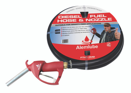FTH1-3M2 Alemlube 3m x 1" diesel farm tank hose with hose barbs and manual nozzle kit;