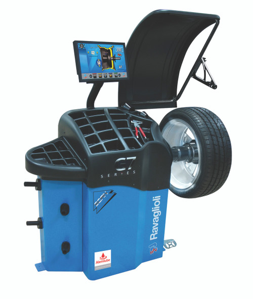 G7.340SCAN Ravaglioli fully automatic professional wheel balancer equipped with touch screen, laser rim profile scanner & wheel dimension sonar;