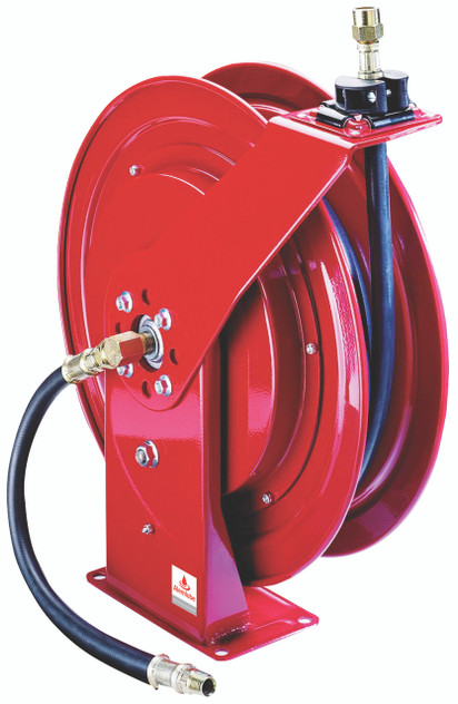 8078-D Alemlite Alemite heavy duty single pedestal oil reel complete with 15m x 12mm ID hose and hose stop;