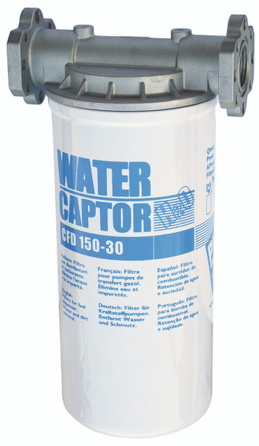 611100 Piusi 1" diesel filter with steel bowl, 70L/min, 30µm, water absorbing;