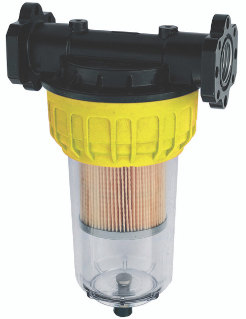 611210 Piusi 1" diesel filter with clear plastic bowl, 70L/min, 30µm, water absorbing;