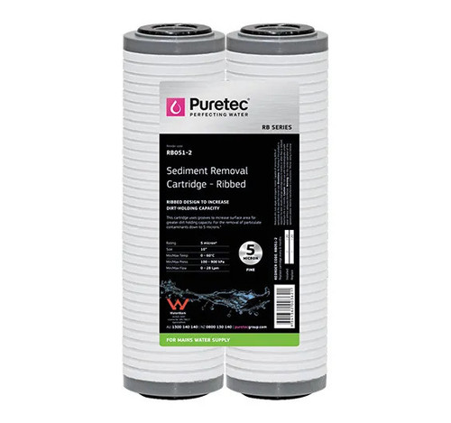 RB051-2 Puretec RB051-2 Puretec Ribbed Standard Dia 2.5" Cartridge, 10 inch, 5um Twinpack