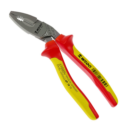 IN501B-08; Wedo Tools Bent Lineman Pliers (German Type) - 190mm; Insulated 1000V