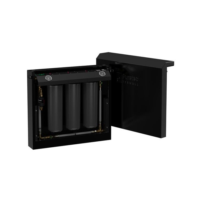 Puretec FilterWall - Freestanding Whole House Filtration, Midnight Black Front Cover, 55 L/min with ScaleProtect and plumbed bypass