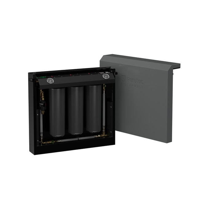 Puretec FilterWall - Freestanding Whole House Filtration, Mineral Grey Front Cover, 55 L/min with ScaleProtect and plumbed bypass