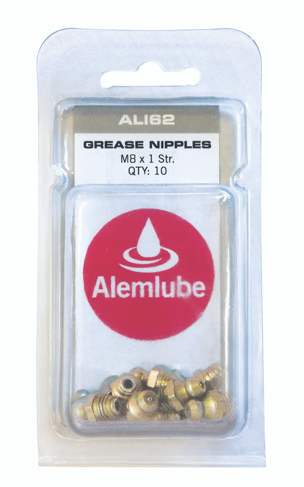 AL162 Alemlube 8m x 1 straight grease nipple, 10 pack;