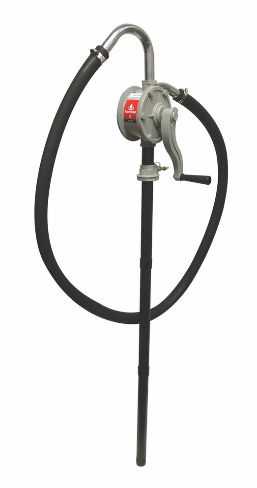 F20050N Alemlube EL Series rotary drum pump with cast alloy body and hose with spout, 15 L/min;
