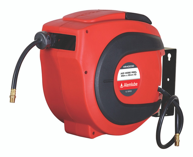 HR40030 Alemlube EL Series air hose reel, 20m x 10mm ID PVC hose;