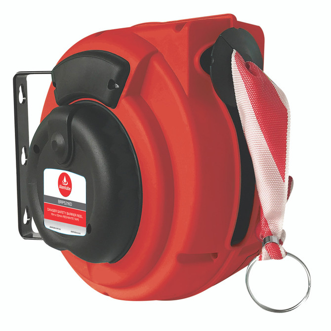 BRP5216D Alemlube danger safety barrier reel  16m long red and white band;