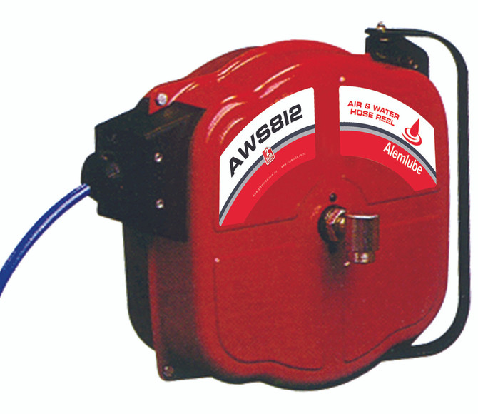 AWS812 Alemlube compact hose reel, 12m x 8mm ID  also suitable for water;