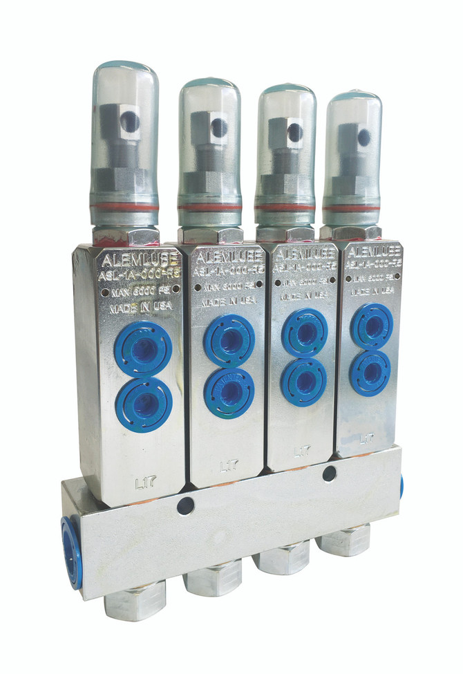ASL-M4A-000-R5 Alemlube ASL-1-R5 standard volume four stage grease injector manifold;