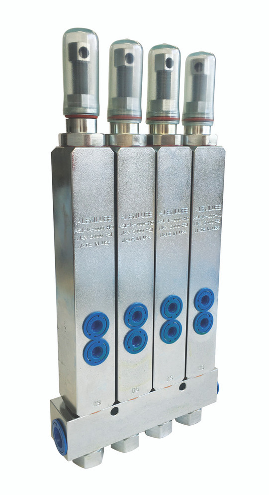 ASL-M4A-000-HO Alemlube ASL-1-HO high volume four stage grease injector manifold;