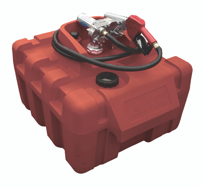 20049GA Alemlube 200L poly tank complete with M150SA 12V diesel pump and automatic nozzle;