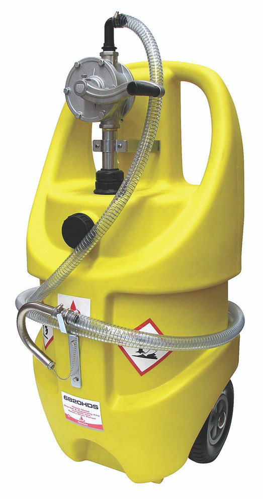 6820HDS Alemlube 68L mobile poly tank complete with rotary hand pump and spout - 68L capacity tank;