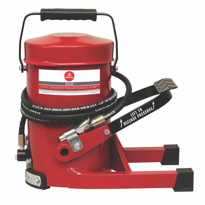 8338 Alemlube foot operated grease bucket pump  10,000psi;