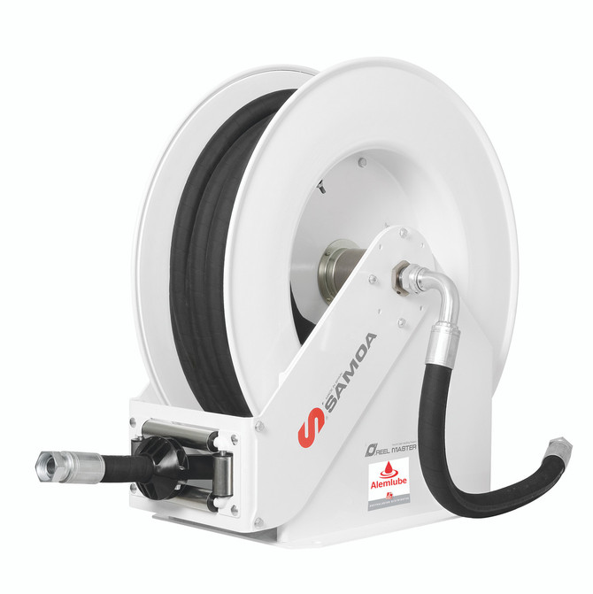 508225 Samoa 1" ID spring rewind hose reel, c/w 15m x 1" ID hose;