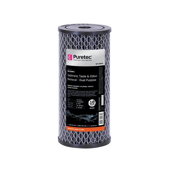 DP10MP1 Puretec DP10MP1 Puretec Dual Purpose Carbon Large Dia 4.5" Cartridge, 10", 10um