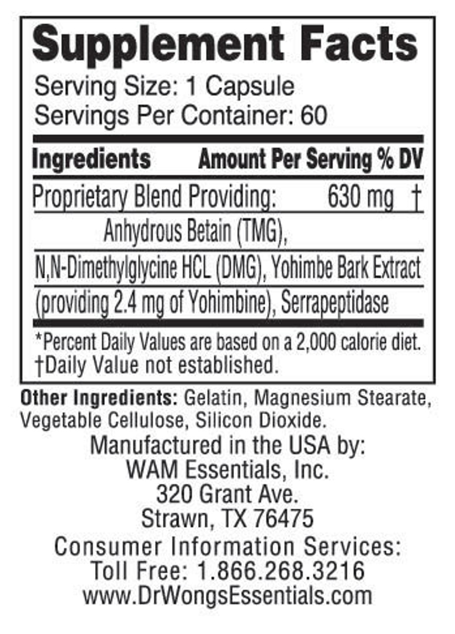 TMG-DMG Plus supplement facts panel