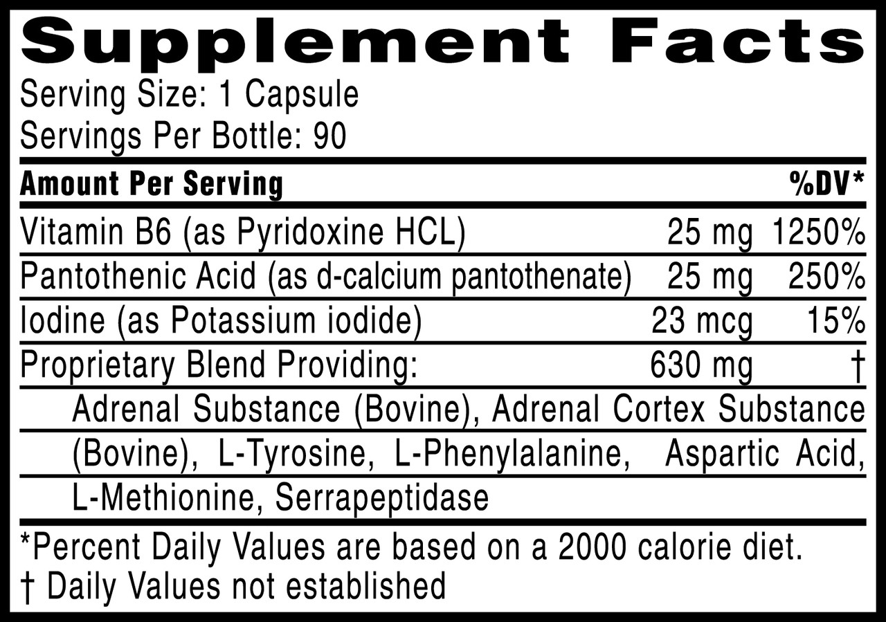 Adrenal Vita-Amino Complex: supplement facts panel