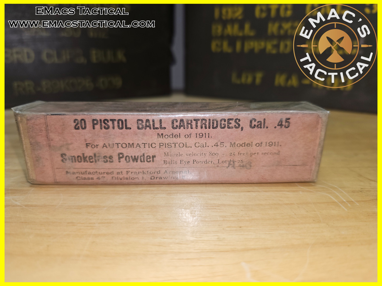 .45 ACP Pistol Ball M1911 WWI Frankford Arsenal Box