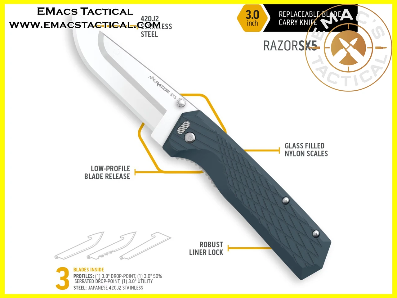 Outdoor Edge Razor SX5 Dark Blue Folding Knife – 3"