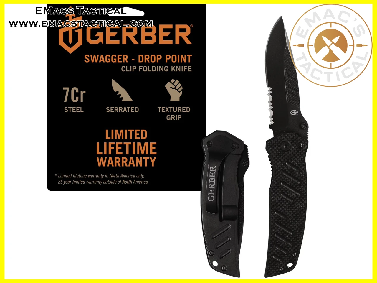 Gerber Swagger Folding Knife – Black Partially Serrated Drop Point