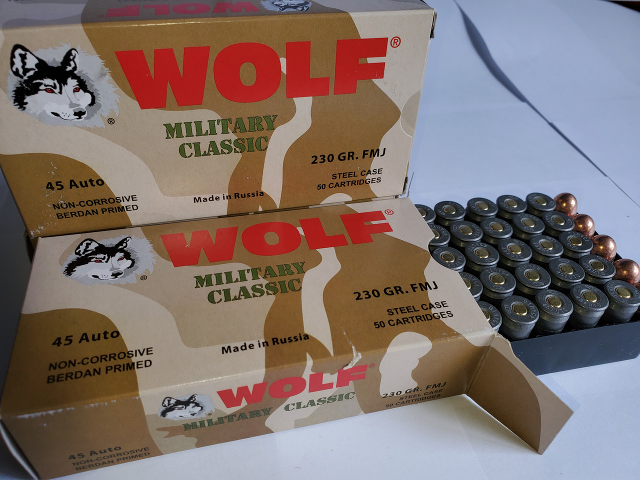 45 ACP Ammo 230gr FMJ Wolf WPA Military Classic 100 Rounds