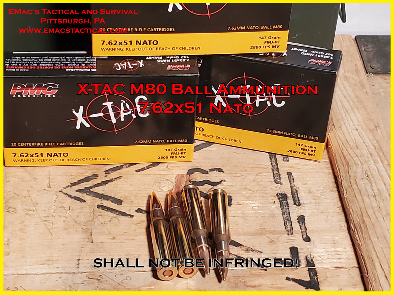 7.62x51 Nato | 308 M80 Ball PMC X-Tac Ammunition - 500x Rounds