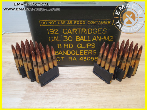 30-06 M1 Garand M2 Ball Full Can 192 Rounds Military Surplus Ammo